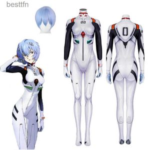 Tema kostym neon eva cosplay rei come wig jumpsuit tights anime roll play play play woman halloween jul karneval full setl231013