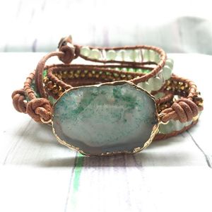 ST0103 Braccialetti da donna di alta qualità Avventurina verde naturale 3 Bracciale in pelle avvolgente Fantasia fatta a mano Femme Boho Bracciali310M