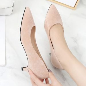Dress Shoes Big Size 34-43 Woman Shoes Flock Leather Med High Heels Women Pumps Stiletto Women's Work Shoes Pointed Toe Wedding Shoes F0004 231012