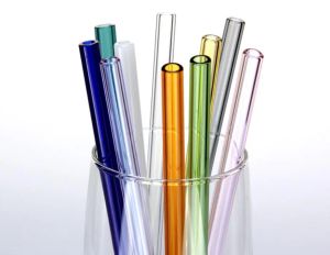 Cannucce colorate semplici in vetro da cocktail al borosilicato, lunghezza 20 cm, stretto 8 mm, per la nave libera del partito