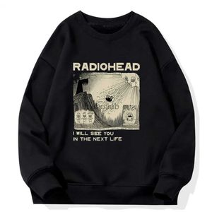 Moletons masculinos com capuz Radiohead Eu vou te ver na próxima vida com capuz Homens / Mulheres Rock Boy Retro Impresso Moletom Solto Japan Station Tops Band Music YQ231013