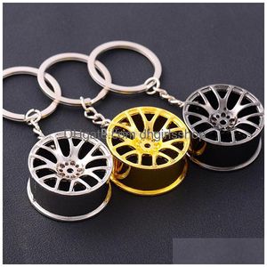 Chaveiros Lanyards Metal Wheel Hub Chaveiros Esportes Carro Chaveiro Pingente Sier Gold Moda Jóias Saco Pendura Drop Ship Fashion Acces Dhsuf