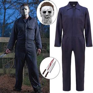 Temadräkt Michael Myers Cosplay Jumpsuits Man Bleach Halloween Come Outfits Bodysuit Mask Knife Halloween Carnival Suit Clothll231013