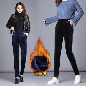 Kadın Taytlar Kış Sıcak Kadife Tayt Kadınlar için artı boyut 5xl 6xl pantolonlar ince streç yumuşak kadife siyah mavi kalem pantolon 231013