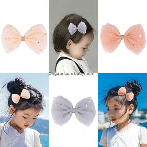 Baby Girls Tulle Star Barrettes Hairpins Hair Bow Barrette Kids Hairpin Clips Clip med hela inslagna butiksbågar Bling Hair Accessories M4013