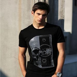 Pembe Paradise Plein T-Shirts Marka Tasarımcısı Rhinestone Kafatası Erkek Tişörtleri Klasik Yüksek Kaliteli Hip Hop Street Giyim Tshirt Sıradan 286R