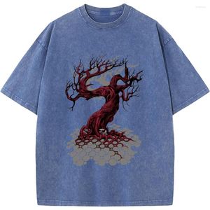 Men's T Shirts Mangrove Printed Men/Women Washed T-Shirt 230g Cotton Funny Loose Bleached Tshirt Retro Hip Hop Bleach Shirt Tops
