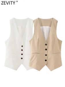 Kvinnorjackor Zevity 2023 Kvinnor Fashion V Neck Single Breasted Slim Vest Jacket Office Lady Sleeveless Business Waistcoat Pockets Tops CT4887 231012