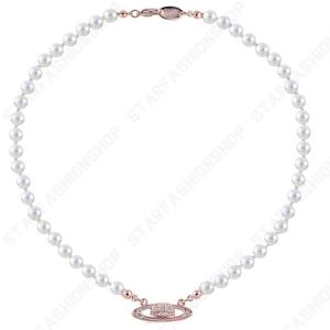 Saturn Halsketten Perlen Perlen Diamant Tennis Halskette Frau Silber Ketten Vintage Trendy Stil Desigenr Jewelry217Y