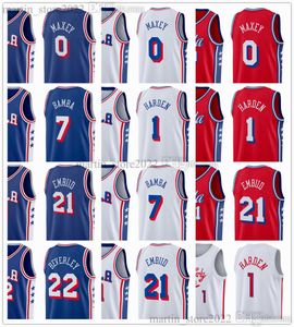 2023/24 Maglie da basket Joel Embiid 21 James Harden 1 Patrick Beverley 22 Tyrese Maxey 0 Mo Bamba 7 Uomini Donne Gioventù