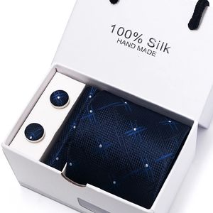 Neck Ties Fashion Brand Necktie For Men Gift Box 100% Slik Tie Pocket Squares Cufflink Set Wedding Accessories Ivory Festive Gift 231013