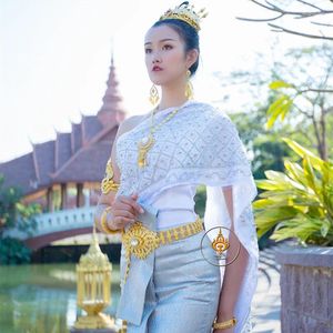 Etniska kläder traditionella för kvinnor sydostasiatisk stil ahom shan dai custuome songkran dams topp kjol set kläder thailändsk klänning