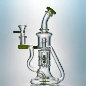 Green Purple Glass Bongs Hookahs Double Recycler Bong Propeller Spinning Percolator Oil Rigs Dab Rig 14mm Joint Water Pipes With Heady