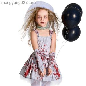 Tema Costume Halloween Corpse Bride Scary Girls Come Kids Bambini Bloody Walking Dead Zombie Cosplay Carnevale Purim Gioco di ruolo Abito da festa T231013