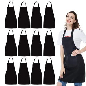 Grembiuli Confezione da 12 grembiuli con pettorina - Grembiule nero unisex con 2 ampie tasche Lavabile in lavatrice per lavoretti in cucina Disegno per barbecue 231013