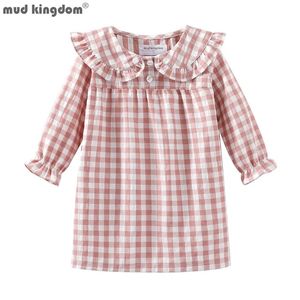 Pijamas Mudkingdom Ruffle Collar Meninas Camisolas Xadrez Manga Longa Criança Vestido Peter Pan Bonito Camisas de Sono Menina Homewear 231013