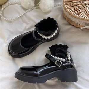 Scarpe eleganti Mary Jane Décolleté Lolita con tacco da donna Piattaforma Kawaii Ragazze Perla di lusso Elegante Casual Cosplay Trendyol Nero Grosso carino