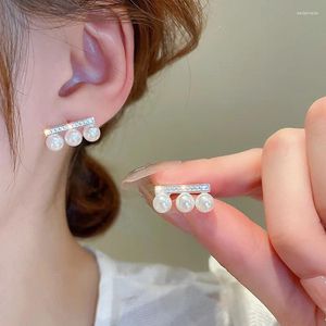 Stud Earrings Creative Zircon Pearl Strip For Women Girl Fashionable Versatile High-end Design Party Jewelry