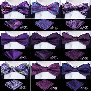 Bow Ties Self Bow Tie For Men Silk Butterfly Men's Tie Purple Tie Lattice Hanky Cufflinks Suit Collar Removable Necktie For Wedding Party 231012