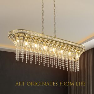 Lampada moderna per isola da cucina in oro champagne - Lampadario a soffitto ovale in cristallo