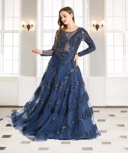 Vestidos de festa noite azul escuro longo luxo 2023 dubai lantejoulas para mulheres casamento baile ho1055