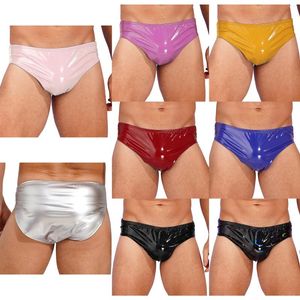 Mens Luxury Underwear Underpants Patent Leather Briefs Latex Panties Wet Look Club Dancing Performance Elastic Waistband Drawers Kecks Thong 53XY