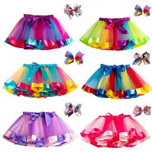 Saias meninas tutu saia bebê meninas saias mini pettiskirt dança arco-íris tule crianças princesa saia colorida crianças roupas de verão 231013