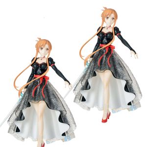 Mascot Costumes 22cm Anime Game Figure Japanese Anime Sword Art Online Asuna Black Long Dress Sexy Kawaii Pose Standing Model Dolls Toy Pvc