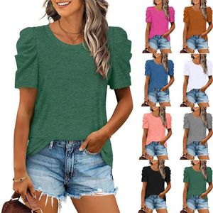 Kvinnors T -skjortor Tshirts Superior Quality Spring/Summer O Neck Puff Sleeve Solid Color Cotton Ladies Tops Drop Sale YDFSYD9902