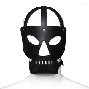 Party Supplies Rollspel Metal Buckle Black Pu Sexy Hood Masker Vuxna Cosplay Costumes Open Eye Nose Face Mask Halloween