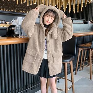 Coat Kids Wool for Girls Fall Winter Christmas Fur Coats Bear Hooded Thicken Long Jacket Childrens Warm Outerwear Costume 231013