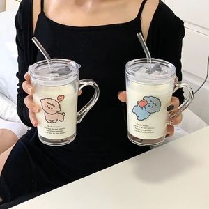 Canecas Bebida Ware Café Caneca Copo Copos Transparentes Beber Óculos Tampa Palha Kawaii Set Bubble Tea Go Cute Drinkware Cozinha 231013