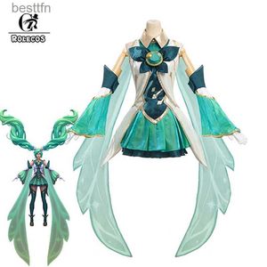 Traje temático ROLECOS Star Guardian Sona Cosplay Come Game LOL Sona Cosplay Come Sexy Women Green Cos Outfit Halloween Conjunto completo NewL231013