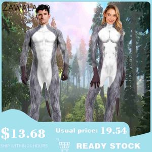 Tematdräkt Zawaland Women Wolf Printed Cosplay Come Full Cover Suit Adult Jumpsuit Zentai Carnival Catsuits With Tail Bodysuit Cosplay T231013