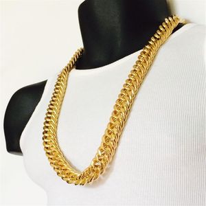Mens Miami Cuban Link Curb Chain 14k Real Yellow Solid Gold GF Hip Hop 11MM Thick Chain JayZ Epacket 254s