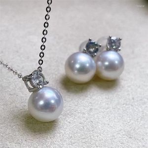 Studörhängen perfekt 10-11mm South Sea White Pearl 18k Guldlindad Earnail Pendant Set