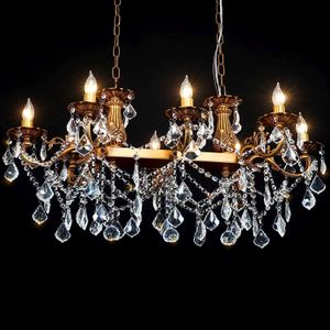 Lampadari di cristallo di lusso Isola Illuminazione domestica 8 Lampade a sospensione a candela Lampada a sospensione rettangolare Apparecchio a soffitto per sala da pranzo Soggiorno Ingresso cucina