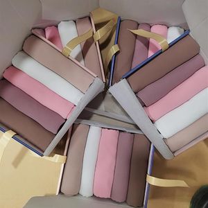 Frauen Blase Chiffon Hijab Solide Muslimischen Kopf Schal Damen Schal Und Wrap Benutzerdefinierte Weibliche Foulard Stolen 5 stücke Geschenk Box Scarves305D