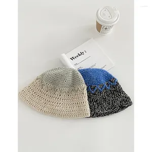 Berets Niche Designer Cotton Thread Hand-knitted Color Contrast Fisherman Hat Summer Thin Crocheted Sun Basin Tide