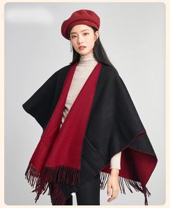 Schals 6A Wolle Capes Winter Ponchos Schal für Damen Schals Wraps Tragbare Taschenhülse Große Decke Frauen Stolen