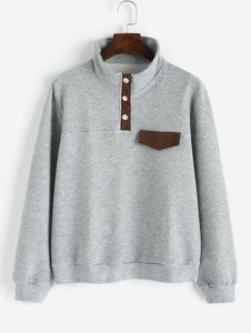 Tasarımcı Sweatshirt Kadın Sweatshirt Snap Düğme Plakası Kontrast Kapağı Detay Kazak Sweatshirt - Gray L