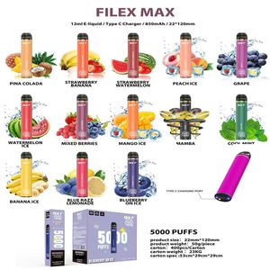 Sigarette autentiche al 100% Dispositivo di vaporizzazione usa e getta ricaricabile 13 colori 1000mAh Batteria 12ml Prezzo con codice di sicurezza Penna Vapes Alta capacità Filex Max