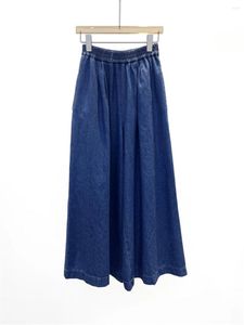 Calças femininas início do outono mulheres jeans algodão solto cintura elástica 2023 moda feminina perna larga denim longo