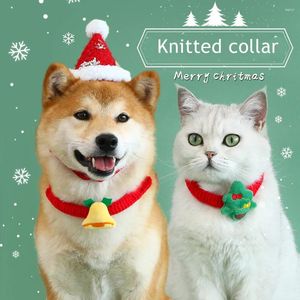 Dog Collars Pet Christmas Knitted Scarf Cartoon Collar Santa Claus Pattern Bow Bell For Knitten Cat Accessories