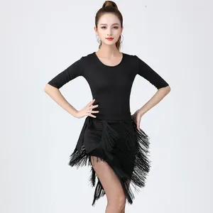 Stage Wear 2023 Modern Latin Dance Training Costume Adult Women's Short-Sleeved Top Crossed Can Be Worn On Both Sides