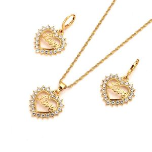 Fashion Bridal love Heart White cz crystal fine gold gf Earring pendant necklace wedding bridal Jewelry Sets for Women252E