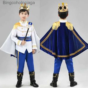 Kostium motywu 7pcs Zestaw Kids Prince Come Children Deluxe Medieval King Jacket with Cape Pants Crown Mace Suit Boys Halloween impreza przychodzi 2231013