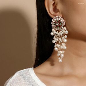 dangle earringsヴィンテージビッグラウンドドロップ女性エスニックビーズボーホーロングペンダントパールタッセルジュエリー