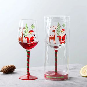 Mugs 12Pcs 450ml Christmas Wine Glass Cup Hand Painted Santa Claus Crystal Goblet Home Decoration Gift Party Drinkwar 231013