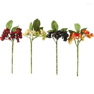 Decorative Flowers Christmas Berry Stem Plastic Pick Artificial For Home Wedding Party Decoration Bouquet Stamen